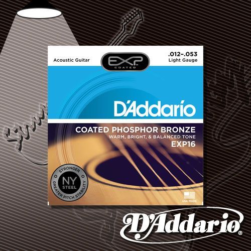 Струны для акустической гитары D'Addario EXP-16 Coated Phosphor Bronze 12-53