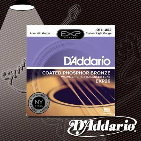 Струны для акустической гитары D'Addario EXP-26 Coated Phosphor Bronze 11-52