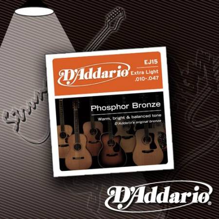 Струны для акустической гитары D'Addario EJ-15 Phosphor Bronze 10-47