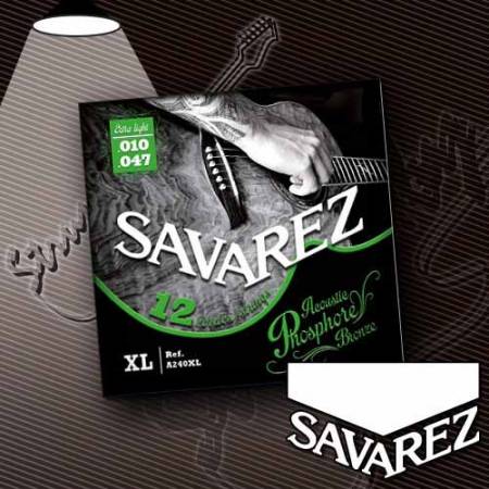 струны для 12-струнной акустической гитары Savarez A240XL Phosphor Bronze Extra Light 10-47
