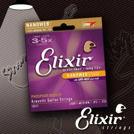 Струны для акустической гитары ELIXIR 16077 Phosphor Bronze NanoWeb 12-56