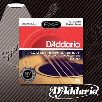 Струны для акустической гитары D'Addario EXP-17 Coated Phosphor Bronze 13-56
