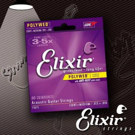 Струны для акустической гитары ELIXIR 11075 80/20 Bronze PolyWeb 12-56