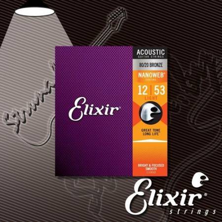 Струны для акустической гитары ELIXIR 11052 NANOWEB Light 80/20 Bronze