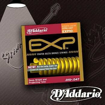 Струны для акустической гитары D'Addario EXP-10 Coated 80-20 Bronze 10-47