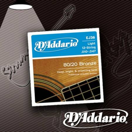 Струны для 12-струнной акустической гитары D'Addario EJ-36 80-20 Bronze 10-47