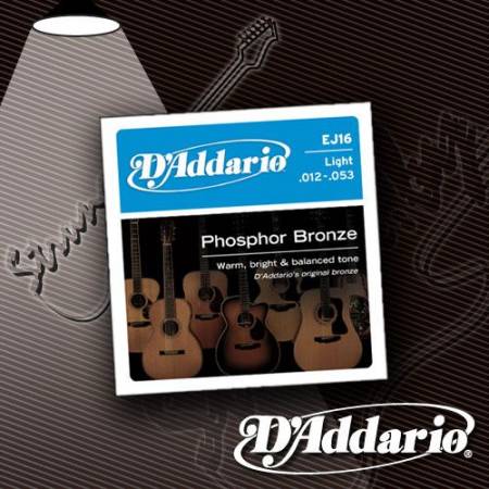 Струны для акустической гитары D'Addario EJ-16 Phosphor Bronze 12-53