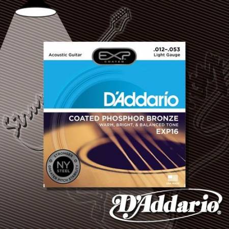 Струны для акустической гитары D'Addario EXP-16 Coated Phosphor Bronze 12-53