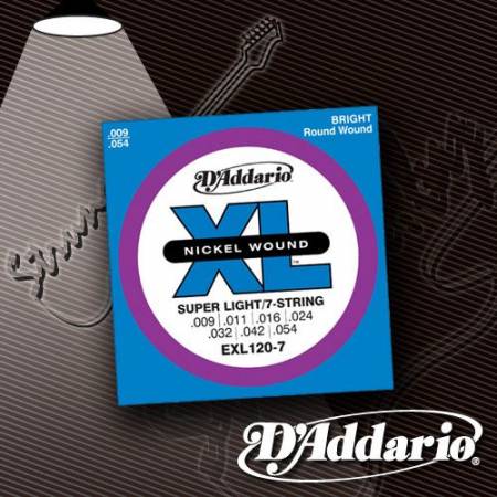 Струны для 7-струнной электрогитары D'Addario EXL-120-7 XL Nickel Wound 9-54