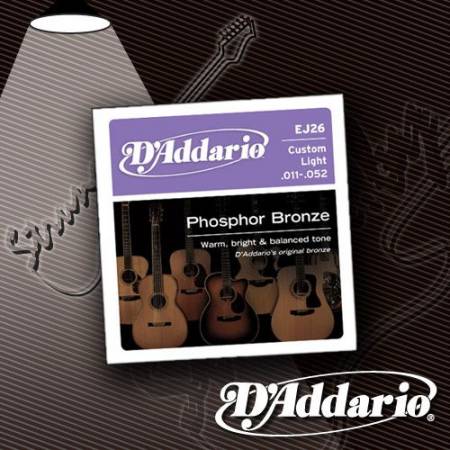 Струны для акустической гитары D'Addario EJ-26 Phosphor Bronze 11-52