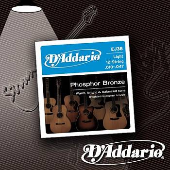 Струны для 12-струнной акустической гитары D'Addario EJ-38 Phosphor Bronze 10-47
